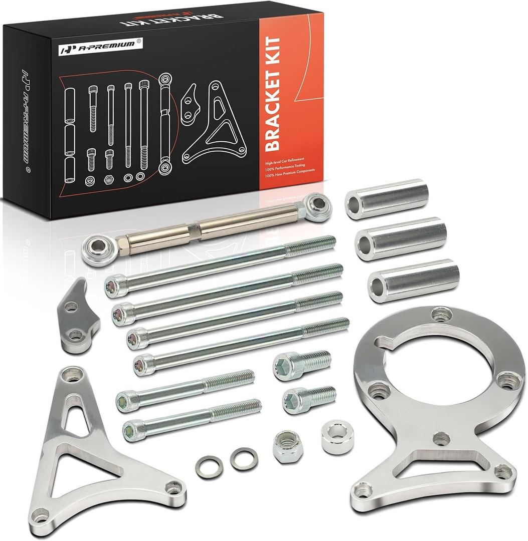 A-Premium Polished Aluminum Alternator & Power Steering Bracket Kit Compatible with 1982-1992 Ford Small Block 302 5.0L V8 Engines