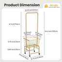 Rolling Laundry Cart with Wheels, Laundry Hamper Basket Organizer with Clothes Hanging Rack, Wire Storage Cloth Shelf Butler, Golden, 23 x 19 x 2.73 inches