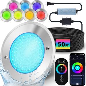 6 12v LED Pool Light, 12w RGB Swimming Wall Mount Pool Lights Nicheless with 50FT Cord, IP68 Waterproof Underwater Pool Spa Light for Wall Mount ONLY(Transformer & Controller Included) 6 12v LED Pool Light, 12w RGB Swimming Wall Mount Pool Lights Nicheless with 50FT Cord, IP68 Waterproof Underwater Pool Spa Light for Wall Mount ONLY(Transformer & Controller Included)
