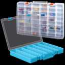 Juexica 2 Pcs Large 48 Grids Plastic Storage Bead Organizer Box, Tackle Box, Compartment Organizer Container with Adjustable Dividers for Jewelry Art Crafts Toys Screw Small Parts(Clear, Blue)