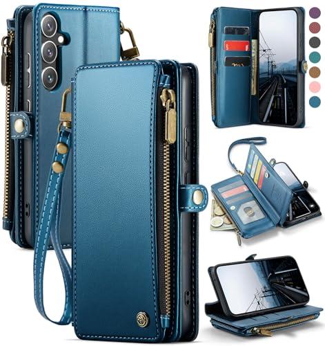 Defencase Compatible with Galaxy A35 5G Case Wallet with RFID Blocking Card Holder for Women Men, PU Leather Magnetic Snap Flip Zipper Strap Wallet Phone Case Fit for Samsung Galaxy A35 5G, Dark Blue