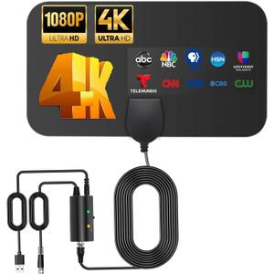 Digital TV Antenna, TV Antenna Indoor Long Range Indoor Outdoor,Support HD 4K 1080p All TV's - Smart Switch Amplifier Signal Booster - 16.5ft HDTV Cable,Antenna for Smart hd Antenna