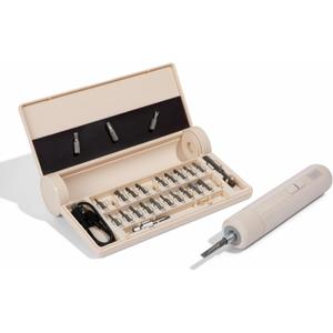 TINKR Electric Screwdriver Set, 3.6V Cordless Rechargeable Screwdriver with Adjustable Torque (8Nm Max), 24 S2 Bits, LED Light, USB-C Fast Charging, and Storage Case (Cream)