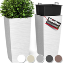 Mueller M-Resin Heavy Duty Tall Planter, Indoor/Outdoor Grande Plant, Tree, Flower Pot, 2-Piece Set, 27.5”, Modern Design, Built-in Drainage, White XL 6,5 Gallon