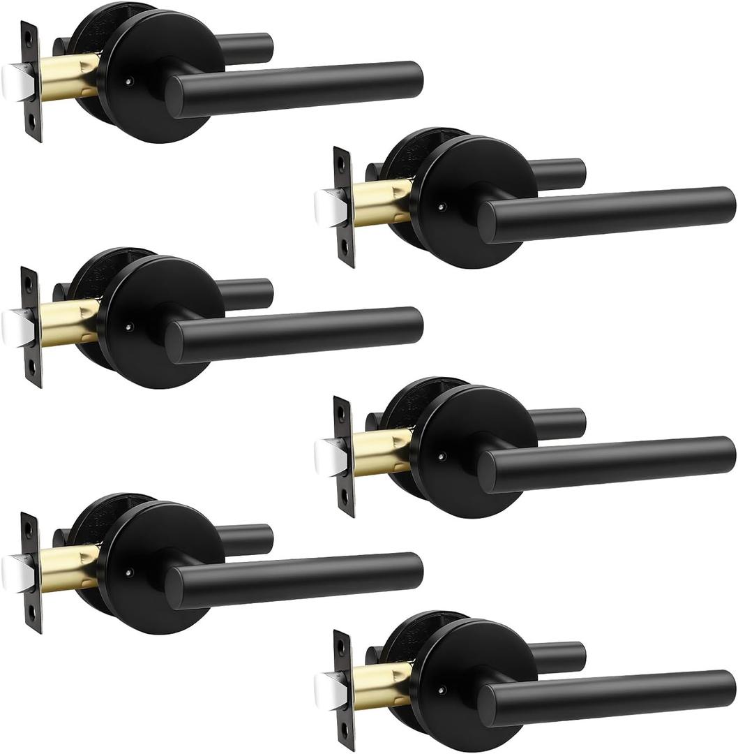 Orger 10 Pack Black Door Handles Interior, Privacy Matte Black Door Handles for Bedroom and Bathroom, Door Levers Reversible for Left & Right, 304 Satinless Steels Keyless Locks for Doors