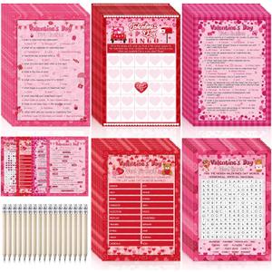 Pasimy 149 Pcs Valentine's Day Party Games 25 Players Valentines Day Word Search Scramble Bingo Card Trivia Game with Pencil for Valentine Gifts Family Large Group Activities Party Favors Supplies