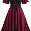 ROSE GAL Women Plus Medieval Renaissance Costume Dress Cold Shoulder Ruffles Layered Lace-up Underbust Corset Dress, 3XL