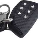 Carbon Silicone 6 buttons Key Fob Cover Case Protector for Chevrolet Suburban Tahoe Traverse Colorado Equinox RS and GMC Acadia AT4 Sierra 1500 Yukon XL 2021 2022 2023 2024 2025 (white buttons with black keychain)