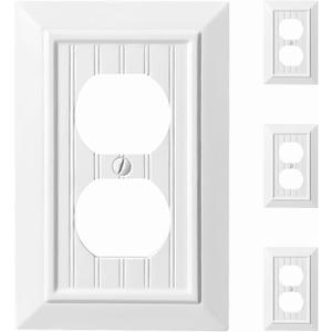 Beadboard Outlet Covers Wall Plates, Bamboo Fiber Light Switch Covers, Natural Material Electric Receptacle Decorative Switch Plate Outlet Cover (Pure White, 1 Gang Duplex 4 Pack)