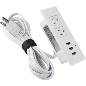 Recessed Desk Outlet, US Standard 125V 12A 2 USB Ports Recessed Power Strip for Home Appliance (White)