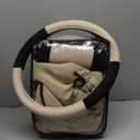 Automotive Seat Covers Beige Black Universal Fit Seat Cover Combo Set with Steering Wheel Cover and Seat Belt Pad (Airbag Compatible and Split Bench), Beige/Black