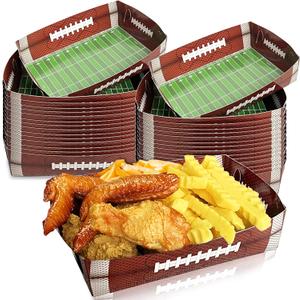 36 PCS Football Paper Food Trays Disposable, Sports Game Snack Nacho Taco Hot Dog Serving Food Boats Trays for Football Tailgate Birthday Party Supplies Decorations