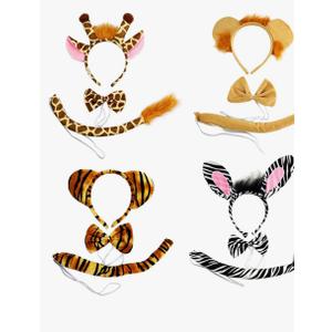 4 Sets Zoo Animal Headbands for Adults, Halloween Ears and Tail Set Costume Accessory