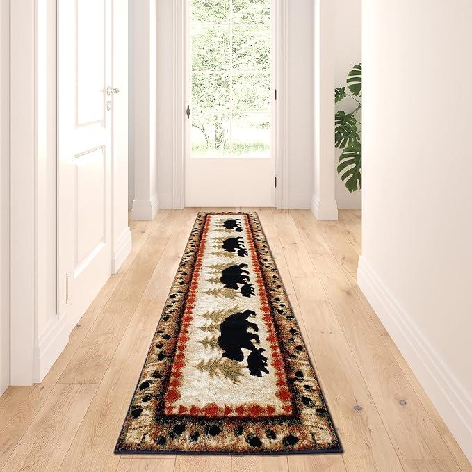 Masada Masada Rugs 2'x7' Cabin/Lodge Theme Area Rug with Bear and Cub Scene