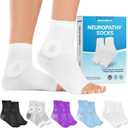 BraceAbility Neuropathy Socks (Pair) - Peripheral Neuritis Compression Diabetic Toeless Foot Sleeves for Nerve Damage Pain in Feet, Ankle Gout, Plantar Fasciitis Relief Brace for Men and Women (S - White)