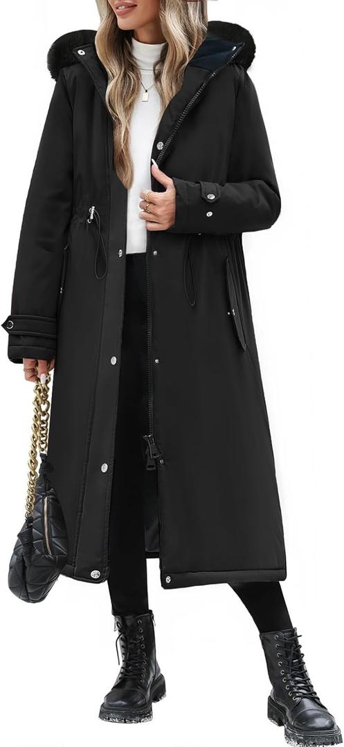 Womens Long Puffer Winter Coats Fleece Jacket Down Parka Warm Overcoat Thicken Quilted Jacket Removable Fur Coat, XL