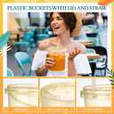 Funnymoom 32 Pack 32oz Gold Glitter Buckets with Lids and Straws Ice Cream Cocktail Rum plastic Buckets for Drinks Reusable Food Containers Glitter Cup with Handle for Wedding Birthday Holiday Parties