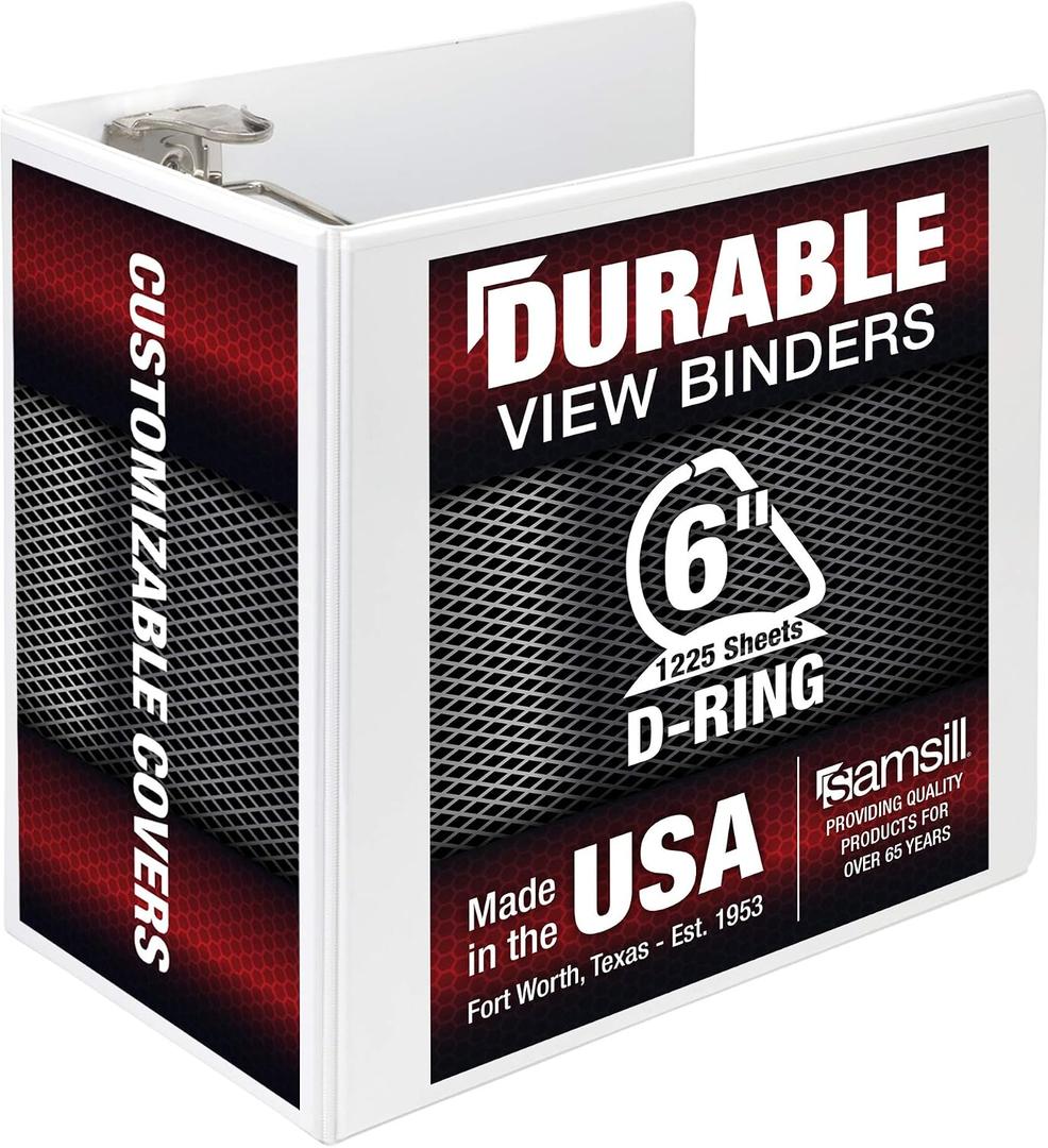 Samsill Durable 6 inch 3 Ring Binder, Locking D Ring 100% Recycled Chipboard, White