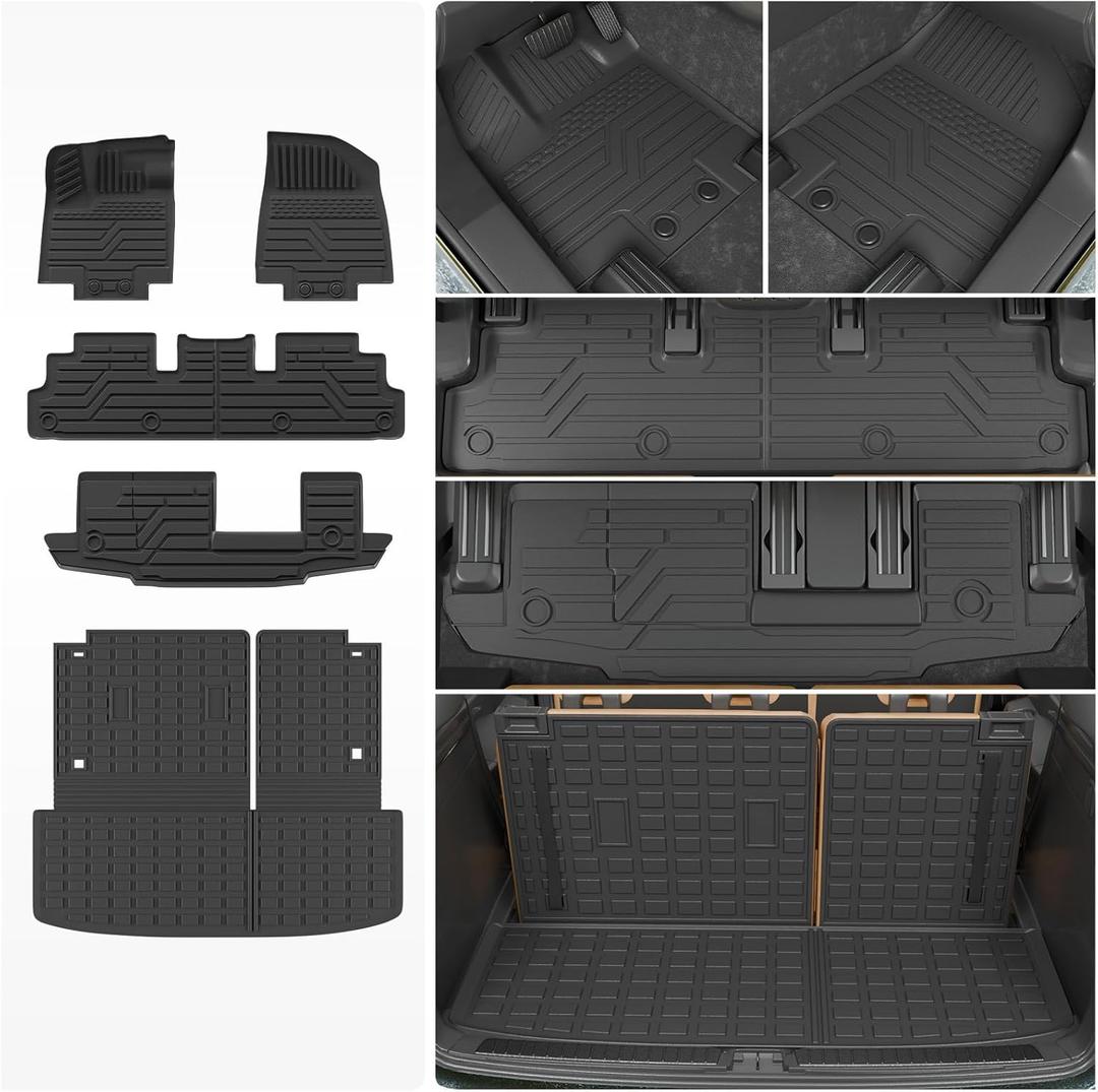 Floor Mats Compatible with 2022-2025 Nissan Pathfinder 7&8 Seats Cargo Mat Cargo Liner TPE Back Seat Cover Protector 2024 Pathfinder Accessories (Trunk Mat with Backrest Mat+Floor Mats)
