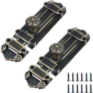 Geesatis 2Pcs Bronze Slide Door Bolt Gate Security Lock Latch Antique Sliding Door Window Latch, with Mounting Screws, Length 5 inch