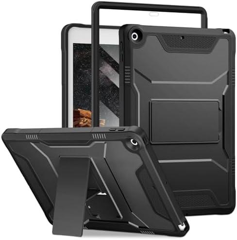 DTTO for iPad 9th/8th/7th Generation 10.2 Inch Case 2021/2020/2019, Built-in Screen Protector, Durable Shockproof Full Body Protective Cover with Kickstand for iPad 10.2", Black