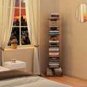 TUTOTAK Narrow Bookshelf, 8-Tier Bookcase, Spine Book Shelf for Small Space, Corner Standing Shelf for Living Room, Office, Study, Entryway, Rustic Brown BS06BB008