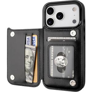 ONETOP Compatible with iPhone 17 Pro Wallet Case with Card Holder, PU Leather Kickstand Card Slots Case, Double Magnetic Clasp and Durable Shockproof Cover 6.3 Inch (Black)