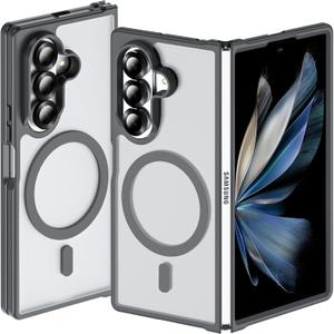 Hensinple for Samsung Galaxy Z Fold 7 Case Magnetic,Z Fold 7 Case [Compatible with MagSafe] Translucent Matte Military Grade Drop Proof Protection Shockproof Hard PC Rugged Phone Cover (Gray)