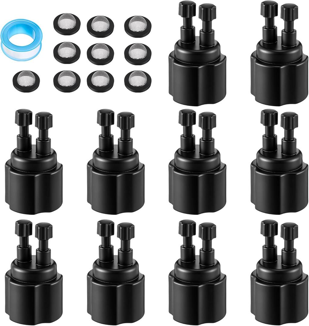 10 Pack 1/4" Drip Irrigation Manifold, 2 Port Sprinkler Adapter for 1/2" Sprinkler Riser, Built-in Filter for Stable Water Flow, Drip Irrigation Parts for Lawn & Garden Watering Systems