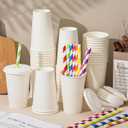 Havawish 100 Sets 16oz Disposable Paper Cups with Lids and Straws Go Coffee Cups Hot Cold Beverage Drinking Water Juice Coffee Hot Tea Shop Home Office Picnic Party Supplies