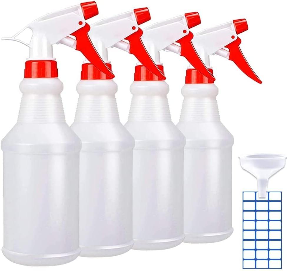 JohnBee Empty Spray Bottles (16oz/4Pack) - Adjustable Spray Bottles for Cleaning Solutions - No Leak and Clog - HDPE spray bottle For Plants, Pet, Vinegar, BBQ, and Rubbing Alcohol.