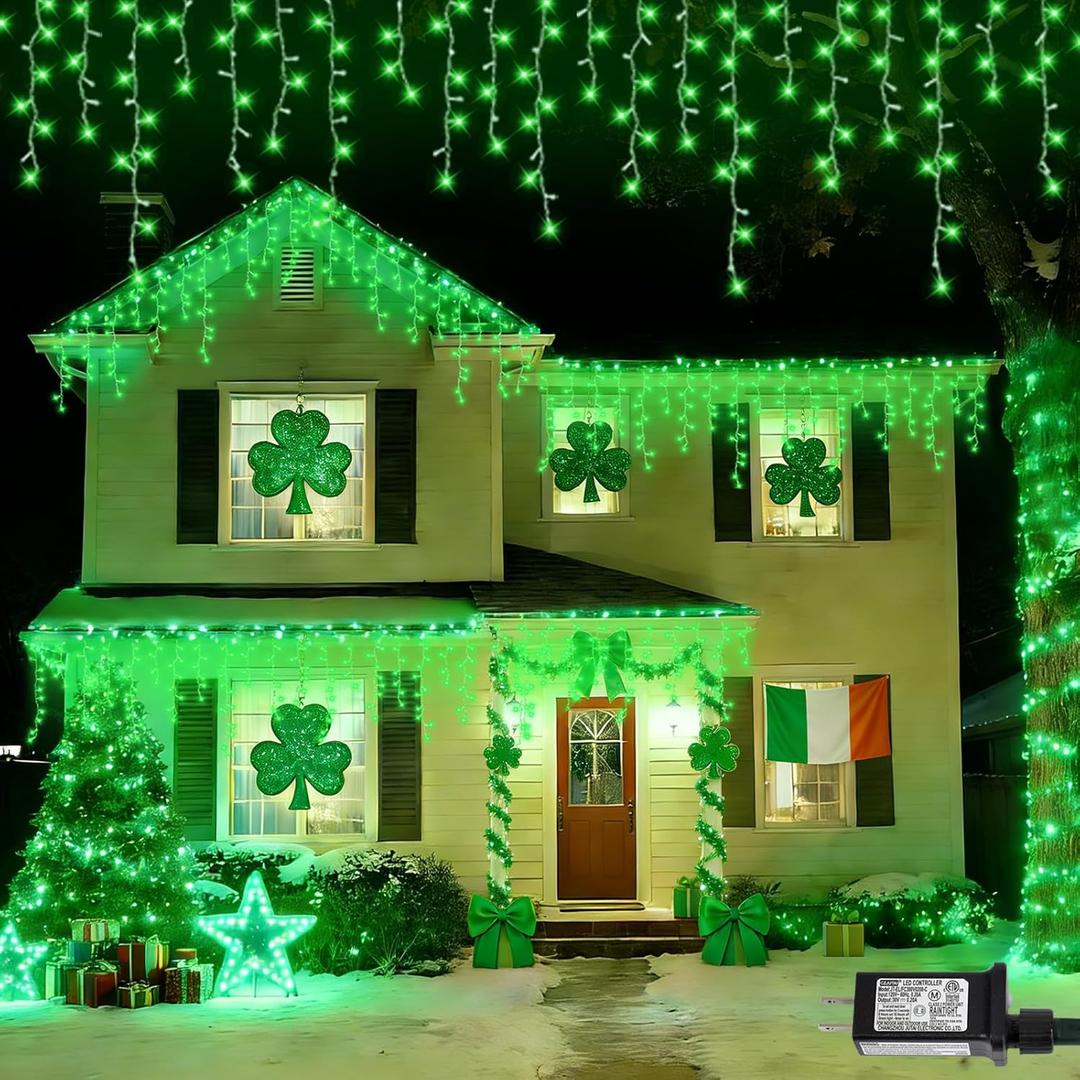 YEGUO 33ft 400 LED Icicle Christmas Lights Outdoor Waterproof, 80 Drops Icicle Lights Connectable, 8 Modes Icicle String Light with Memory(Green)