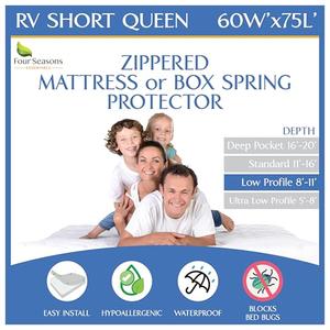 RV Short Queen Mattress Protector (8” to 11” Depth) - Waterproof Zippered Encasement 60" W x 75”L Premium Quality Hypoallergenic Bed Cover Protects Against Bedbugs Dust
