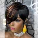 Pixie Cut Wigs Human Hair Short Human Hair Wigs For Black Women Glueless Wigs Pre Plucked Short Curly wigs With Bangs For Daily Use Natural Black Color No Glue F1b279