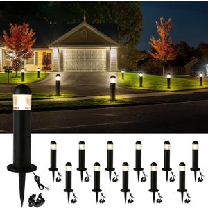 12 Pack Low Voltage Landscape Pathway Lights Wired, Outdoor Modern 12V LED Bollard Lights for Driveway Garden Walkway Yard Lawn (Included Connector), 2700K Warm White Waterproof, Black