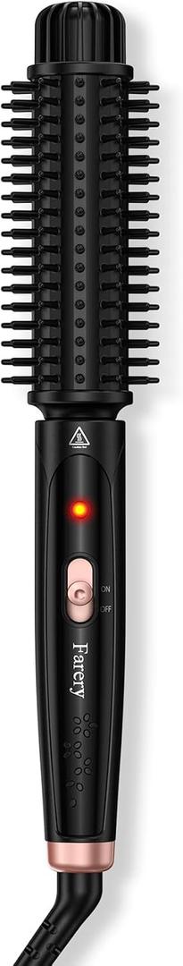 Farery 1.5 Inch Curling Iron Brush, Heated Round Brush for Loose Bouncy Curls, Hot Brush with Anti-Scald Hard Bristles, Dual Voltage Travel Hair Tool with 360 Swivel Cord, 410F Fast Heat