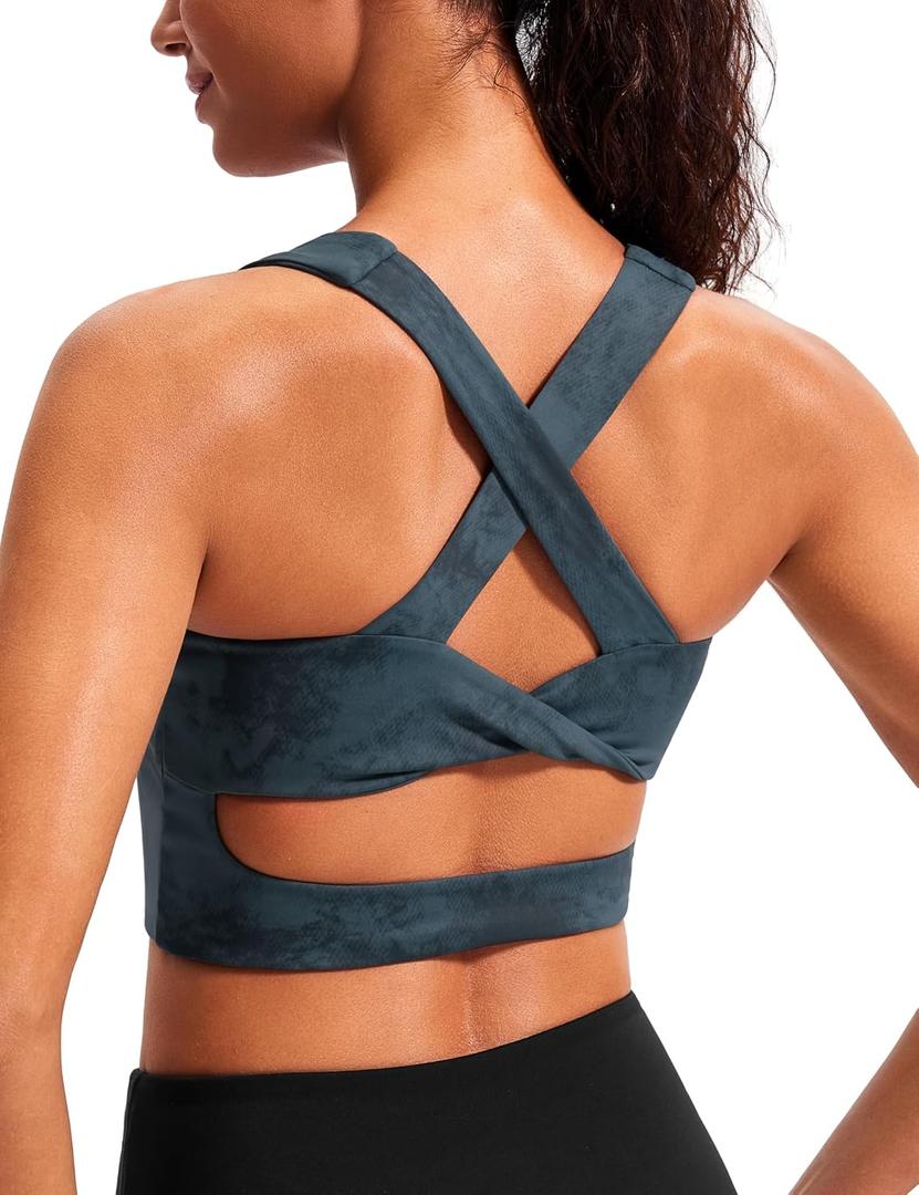 Sports Bras for Women Criss-Cross Back Padded Workout Tank Tops Medium Support Crop Tops for Women (Blue, L)