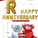 Happy Anniversary Balloon Decorations Set, Red Heart Balloons with Rose Petals, Happy Anniversary Banner, Couple Bear Balloon and Heart Hanging String, Romantic Decor for Valentine's Day,Special Night