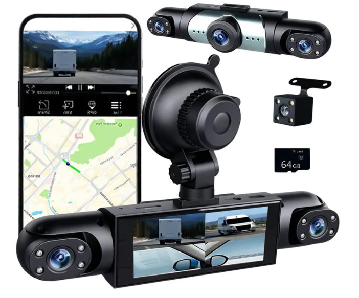 4 Channel Dash Cam 360° View, 1080P Front and Rear Inside, Left Right Dash Camera for Cars, Night Vision, WiFi & APP Control, GSensor, Loop Recording with 64GB SD Card (Y108WiFi+64G)