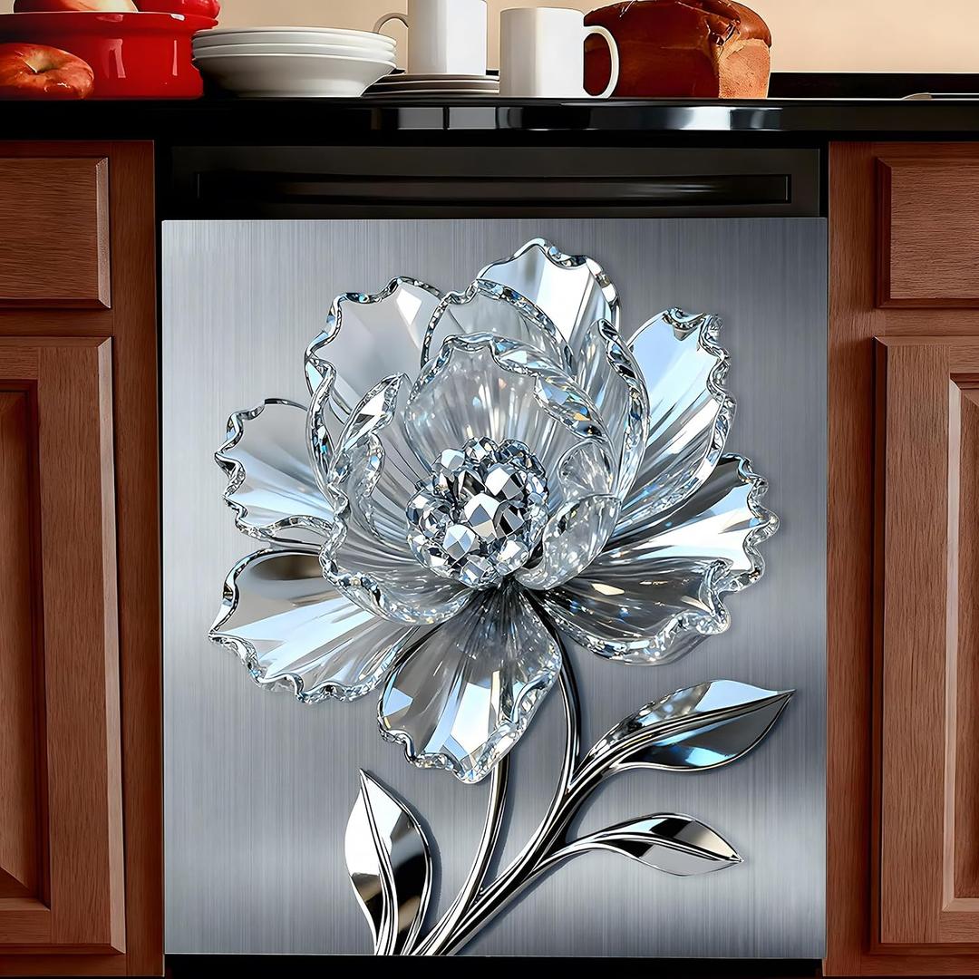 Dishwasher Magnet Cover, Dishwasher Magnetic Decoration, Flower-Themed Sticker, Dishwasher Refrigerator Protection Magnetic Decoration, Kitchen Art Decoration 23x25.5 inches
