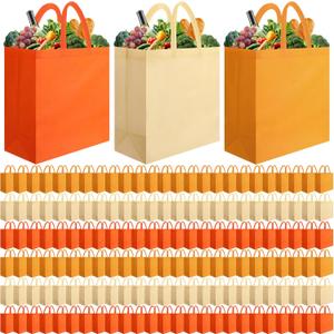 AmazingSpark 150 Pcs Reusable Totes Bags Bulk 14 x 14 x 6 Inch Large Reusable Non Woven Shopping Bags with Handles Grocery Gift Totes for Christmas Party Holiday Wedding Birthday