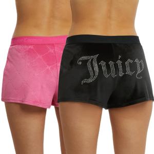 Juicy Couture Velvet Fleece Shorts 2 Piece Designer Pajama Set for Women, 2-Pack Sleep and Lounge Shorts (US, Alpha, Medium, Regular, Regular, Black/Pink JC Embossed)