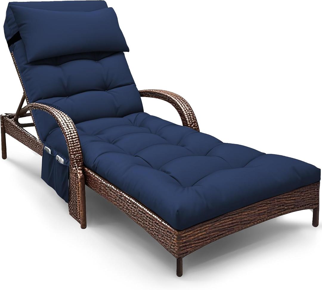 Outdoor Chaise Lounge Chair Cushion, Waterproof Outdoor Chair Cushions for Patio Furniture, 71 x 21 x 4 Inches Replacement Chaise Lounge Cushion with Ties (Blue)