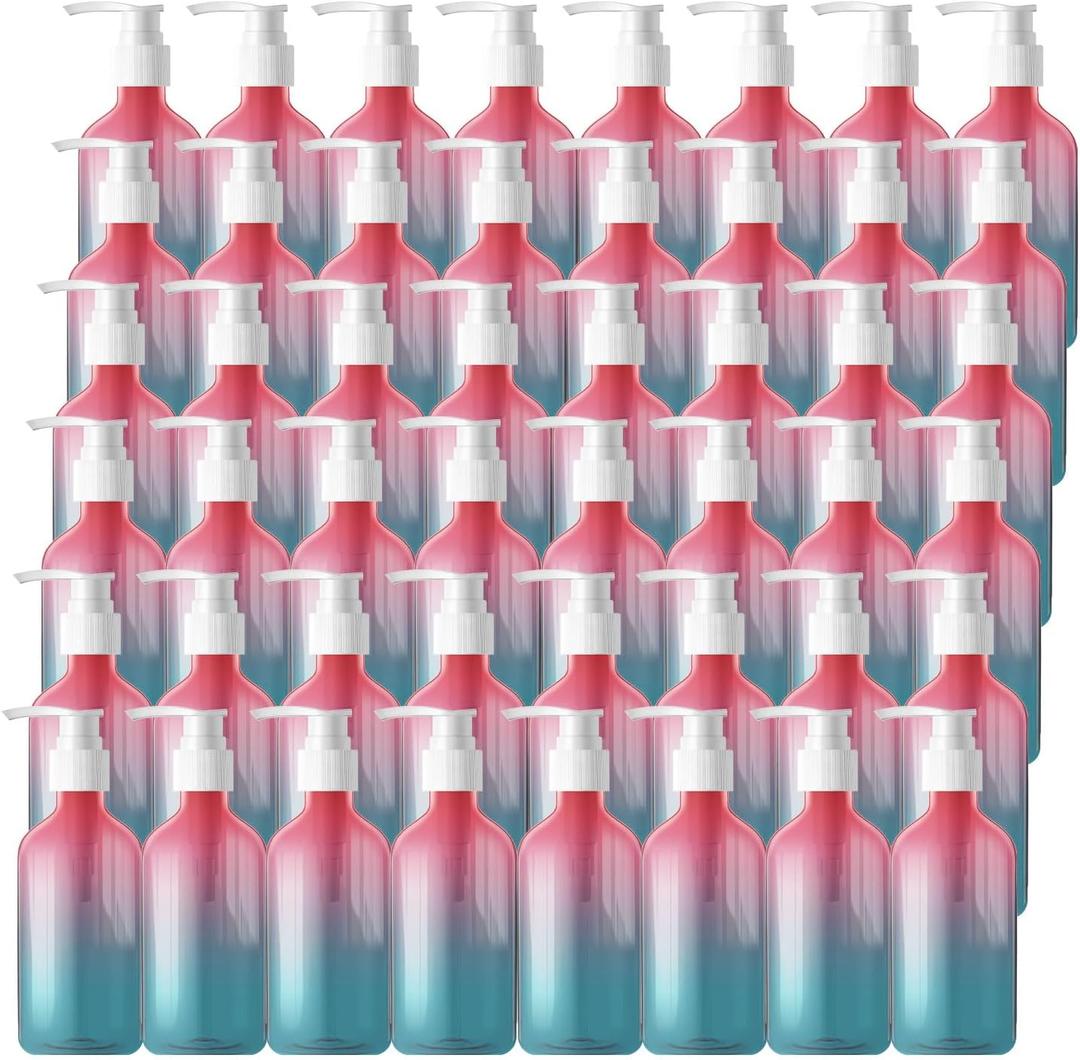 48 Pieces Empty Clear Gradient Color Pump Bottle, 8.4 oz Refillable Plastic Dispenser Bottles with Pump, Travel Lotion Container for Shampoo Hand Body Soap Oil Massage Moisturizer Face Cream Liquid