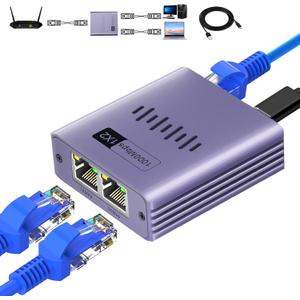 Ethernet Splitter 1 to 2 1000Mbps, Internet Splitter High Speed RJ45 Port LAN Splitter for Cat 5/5e/6/7/8 Cable, Ethernet Router Switch for PC/Laptop/TV (2 Devices Networked Simultaneously)