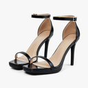 Women Strappy High Heeled Sandals,4.3-Inch Stiletto Open Square Toe Heels with Ankle Strap at Wedding Bride Prom Date Work Church Dressy Size 8, Black