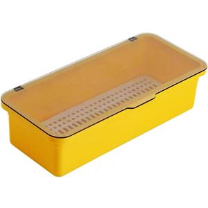 Flatware Tray with Lid and Drainer,Silverware Tray Kitchen Dinnerware Holder and Utensil Storage Container for Flatware and Silverware(Yellow)