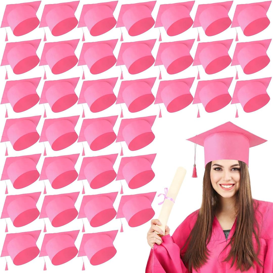 JaGely 36 Pcs Adult Graduation Cap with Tassel Felt Grad Hat for Men Women Bachelor Master College Costume Accessory(Pink)