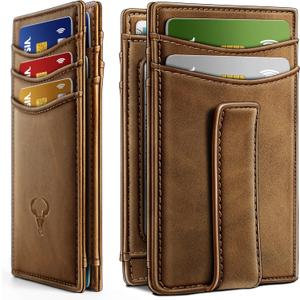 BULLIANT Magnetic Closure Slim Wallet-Genuine Leather Front Pocket Wallet for Men,RFID Blocking,Holds 12 Cards and Money Clip