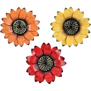 YEAHOME Sunflower Wall Decor - 9 inch Metal Flower Wall Art Decorations, Sunflower Yard Garden Decor Hanging for Kitchen, Bathroom, Bedroom, Set of 3 Handmade Gift for Home, Indoor or Outdoor (9"-3 Pack-Sunflower 021)